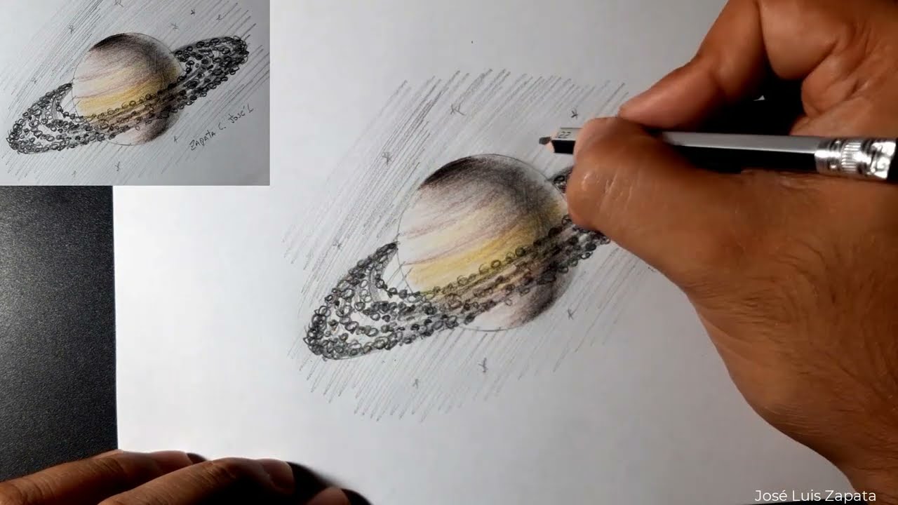 como desenhar um planeta, Saturno em 3D | ilusão ótica