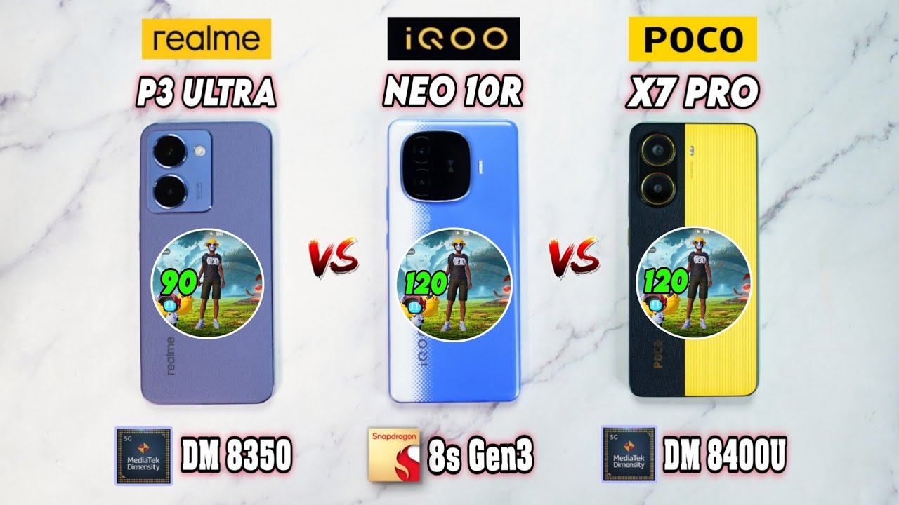 iQOO Neo 10r vs realme P3 Ultra vs Poco X7 Pro 5g Bgmi Test - Gaming Comparison 🤯