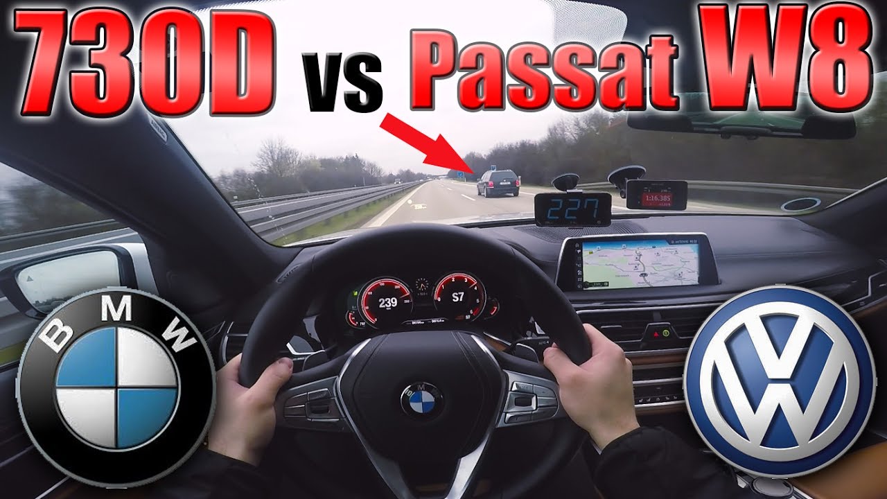 BMW 7 Series 2017 meets VW Passat W8 on German Autobahn ✔