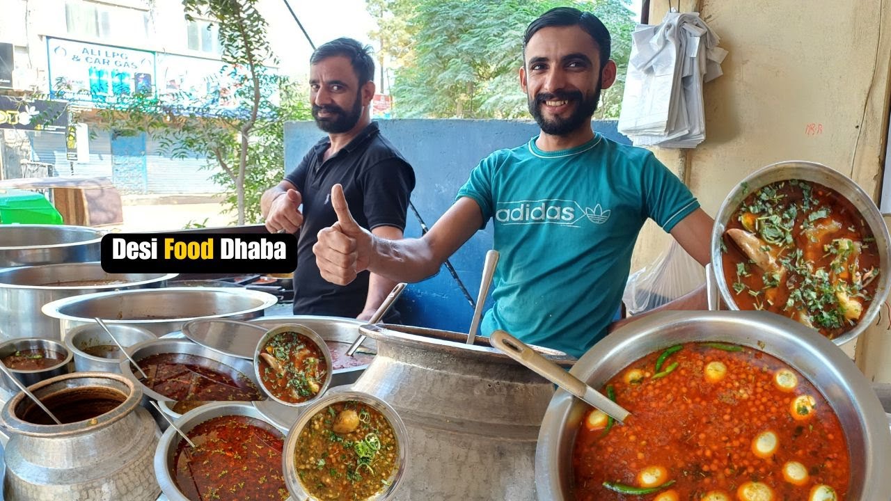 Exploring Desi Food Dhaba,Dal,Sabzi,Qorma,Beef Paya,Lunch Time Street Food Karachi
