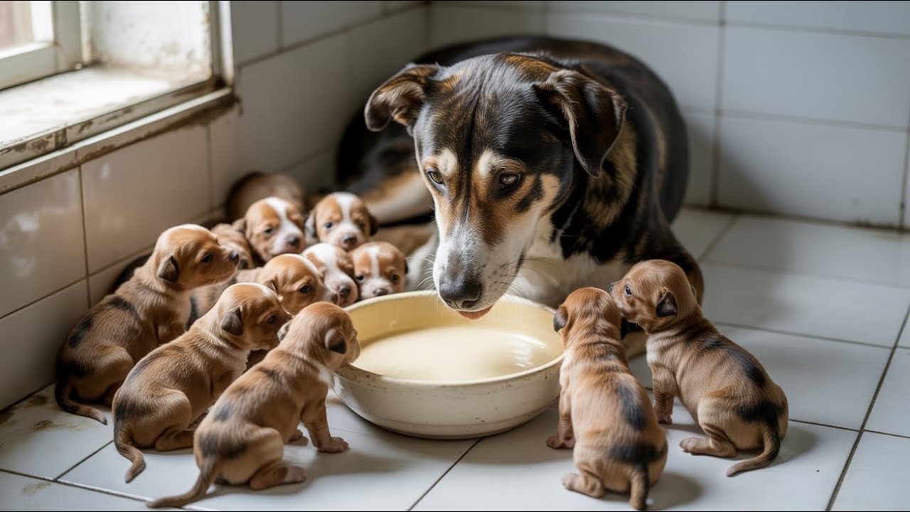 A Warm Bowl of Milk to Help a Mother Dog Feed Her Newborn Puppies