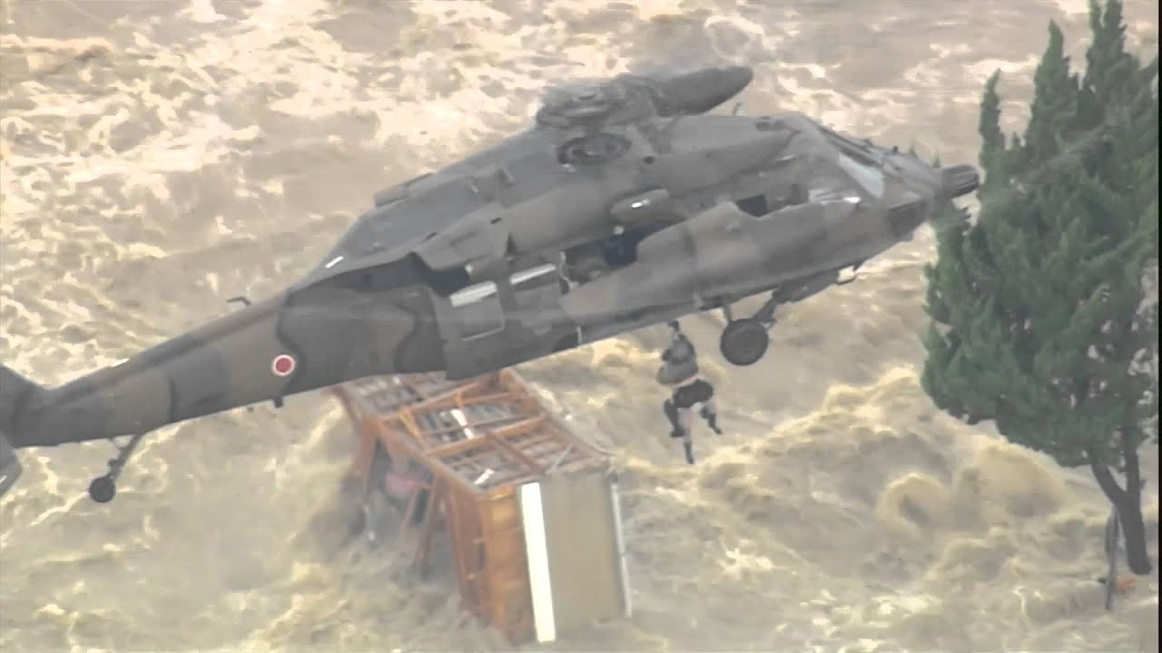 Japan floods: Couple and their dogs rescued from rooftop after Joso City submerged under water