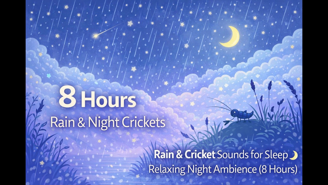 [No ads] 8 Hours Rain & Night Crickets Sounds 🌙 Relaxing Sleep Ambience with black screen