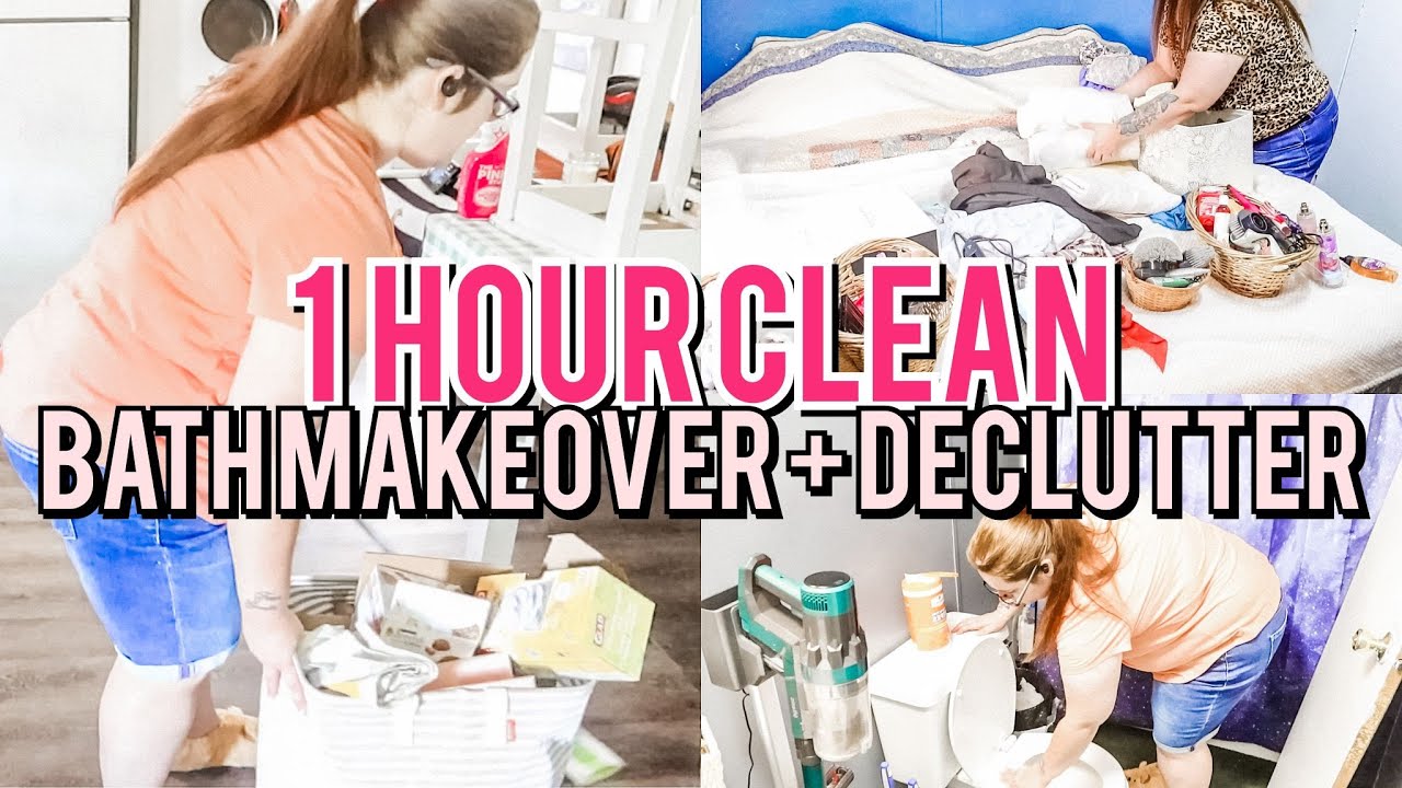1 HOUR MOBILE HOME CLEAN WITH ME | BATH MAKEOVER | WHOLE HOUSE CLEANING + DECLUTTER | SINGLE WIDE