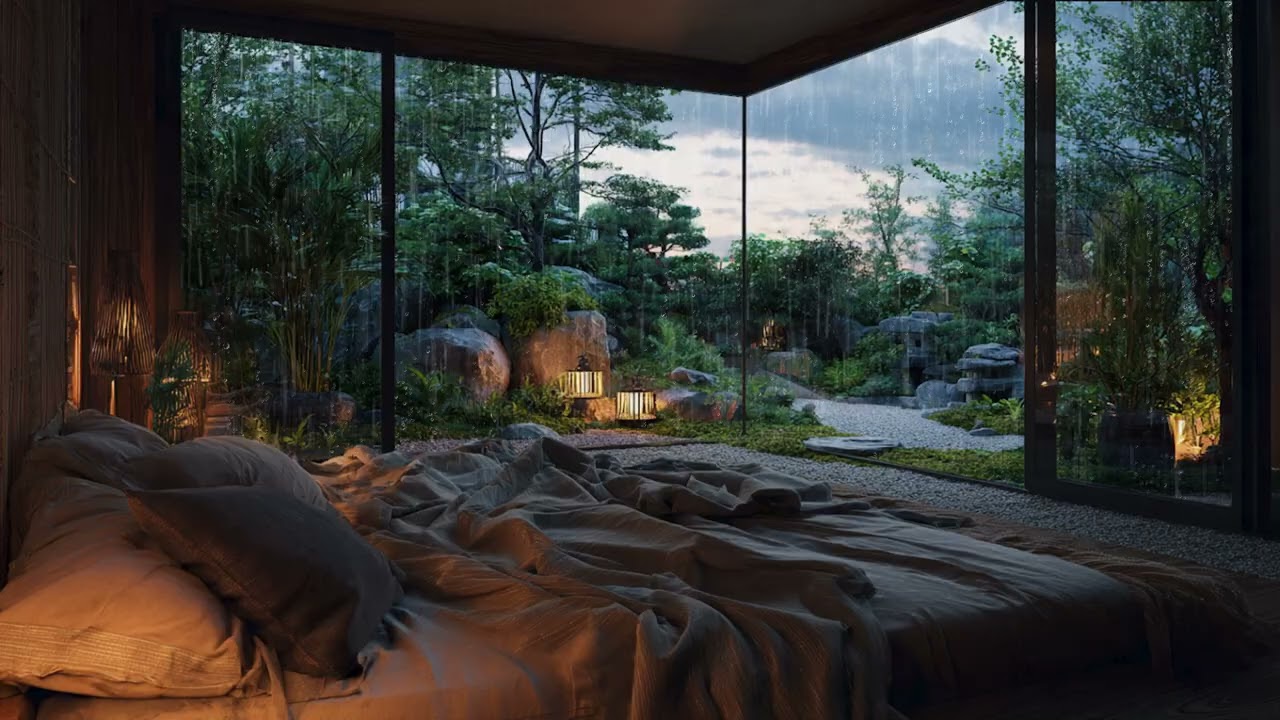Rain Tapping Softly on the Bedroom, Creating a Calm Space to Unwind and Sleep