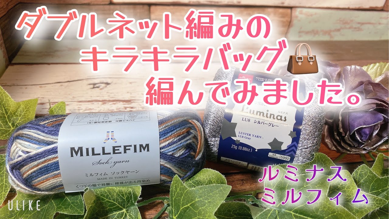 【かぎ針編み】ダブルネット編みのキラキラバッグ👜編んでみました。【ルミナス、ミルフィム】