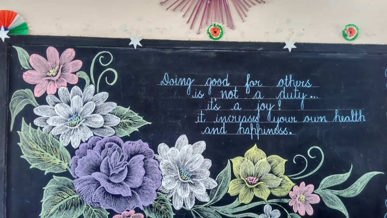 School blackboard decoration & beautiful thought ideas/Blackboard drawing with chalk/chalk Art ideas