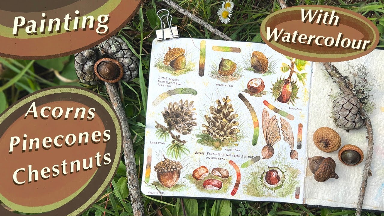 Acorns, Pinecones & Chestnuts ~ Painting With Watercolour