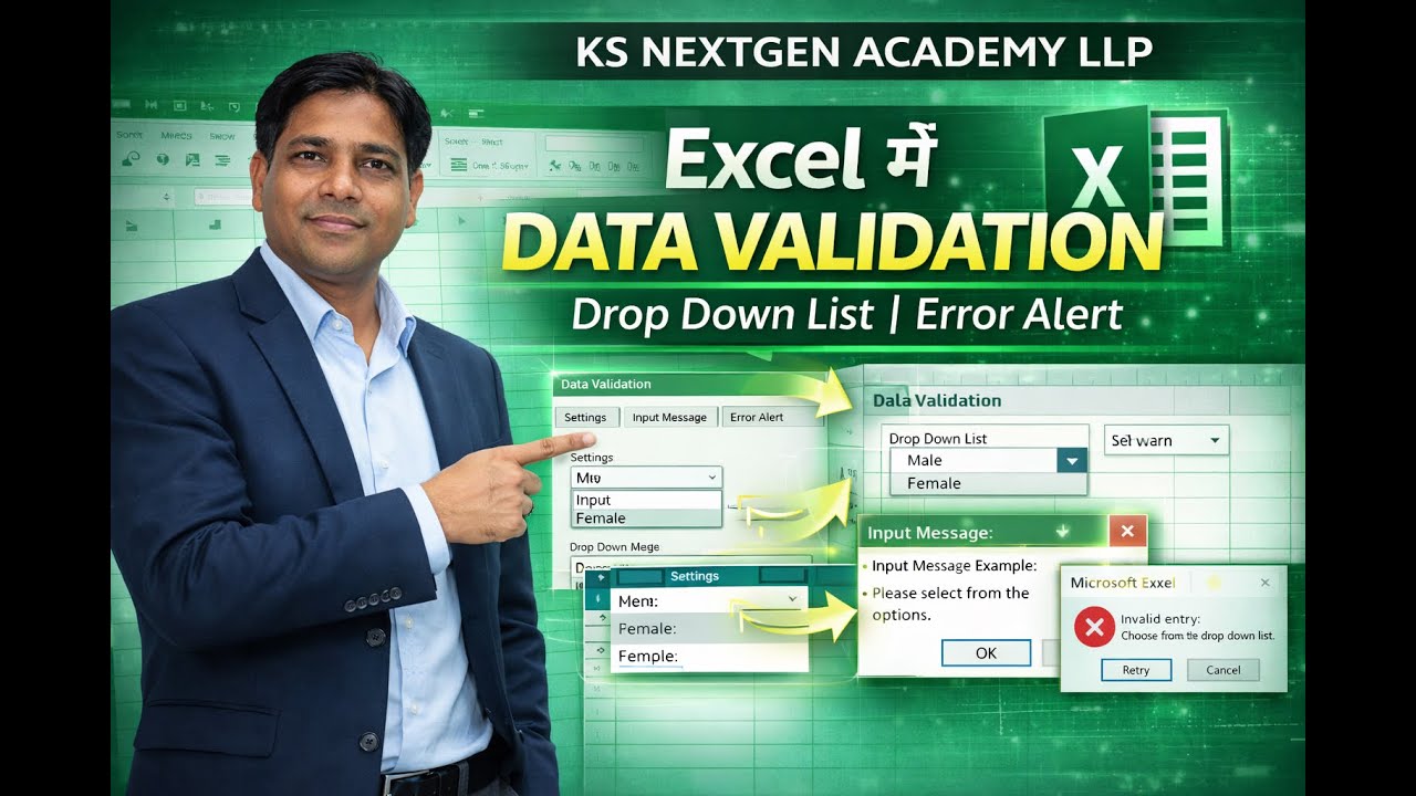 Excel में Data Validation | Drop Down List, Input Message & Error Alert | Excel Hindi