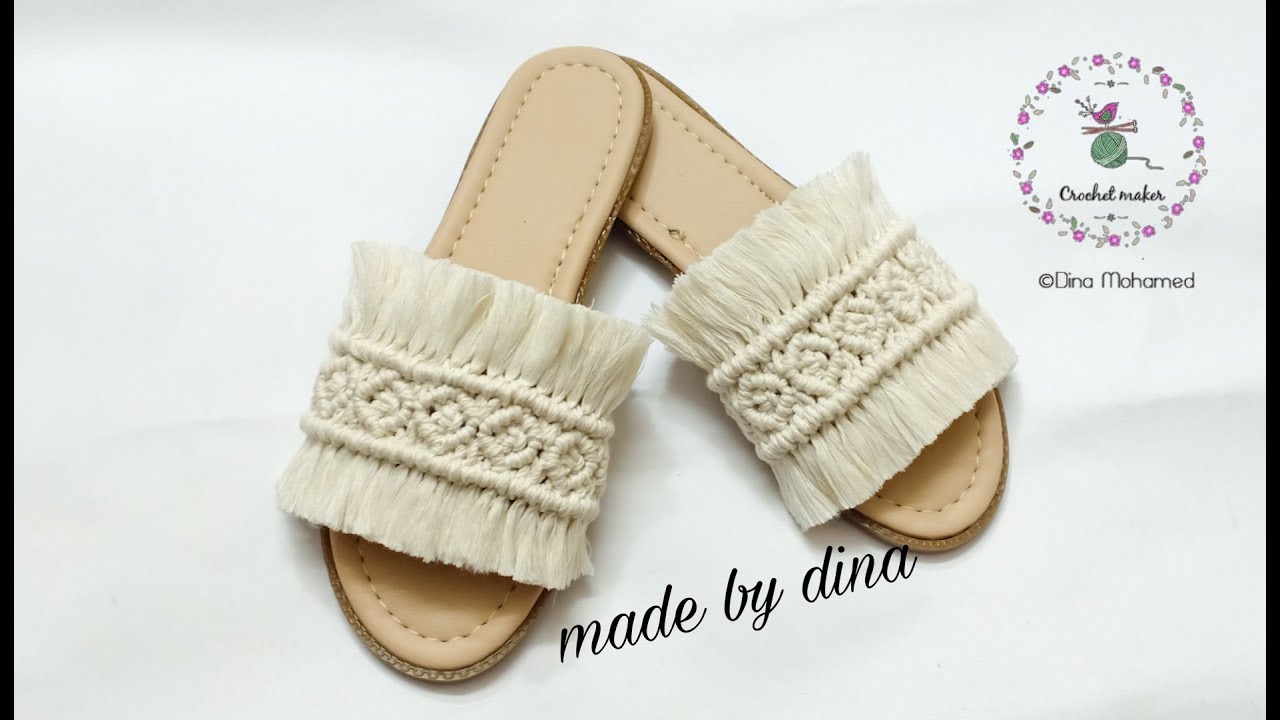 how to make macrame slipper .. كروشيه سليبر مكرمية يدوي بطريقة سهلة جدا وبسيطة