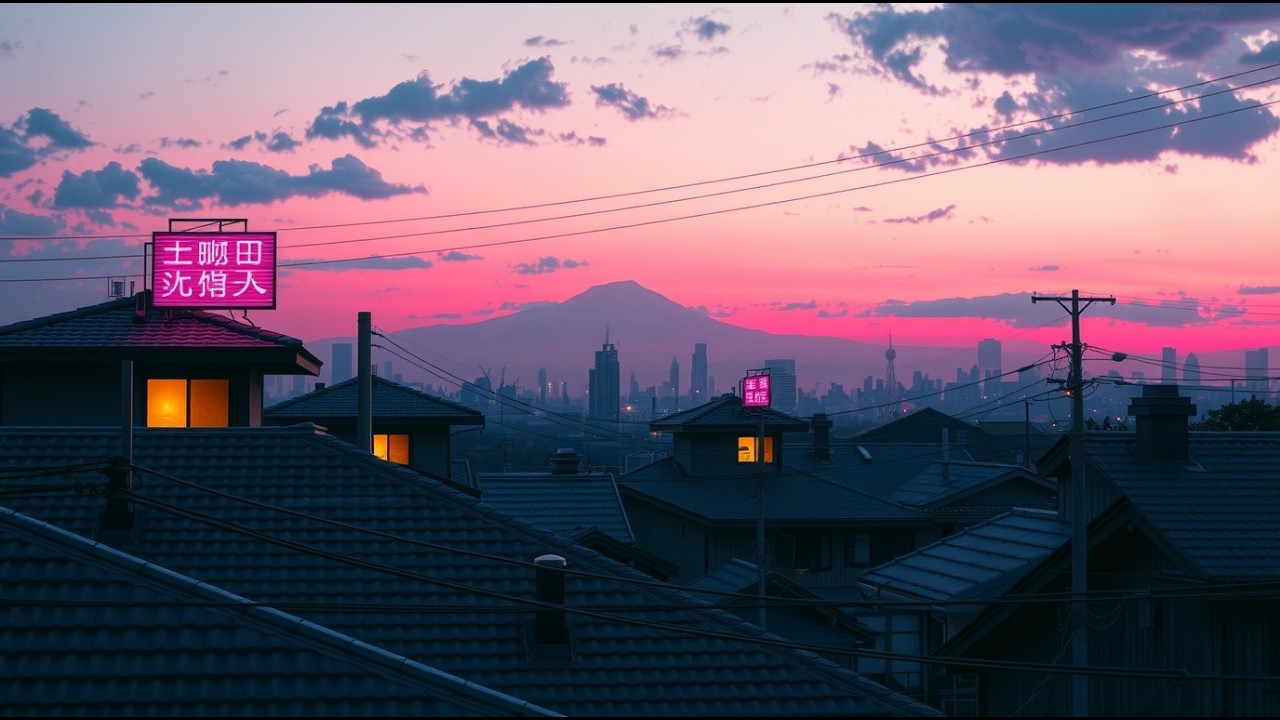 Lofi Rain Ambience • Gentle Rain on Rooftops with Fuji in the Distance