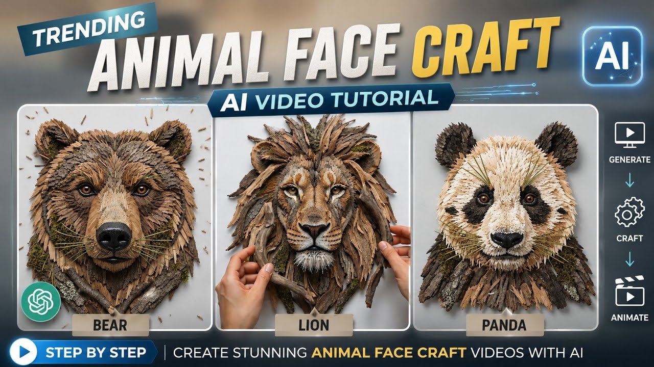 Trending Animal Face Craft AI Video Tutorial 2026 | Make Handmade Animal Face Art with free ai tools