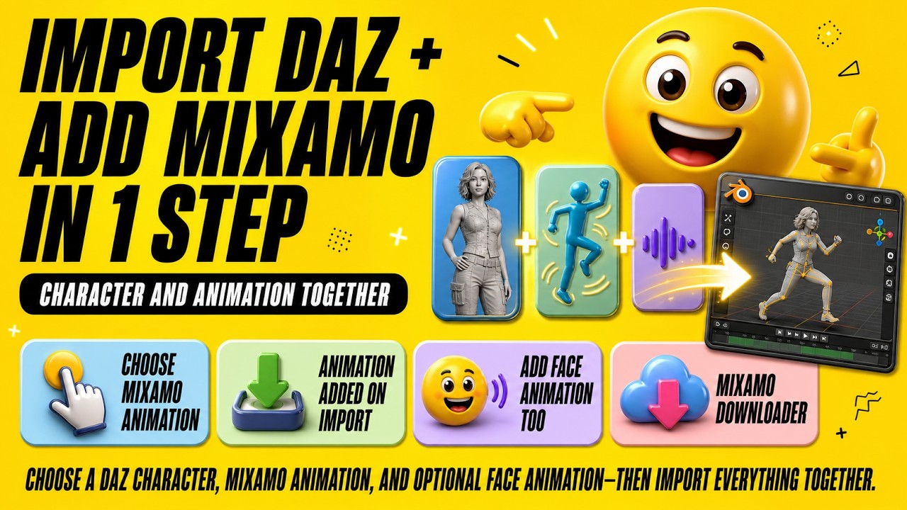 Blender T.V. Studio (DAZ to Blender Ed.) - Import Daz Studio Character. Add Mixamo Anim on Import.