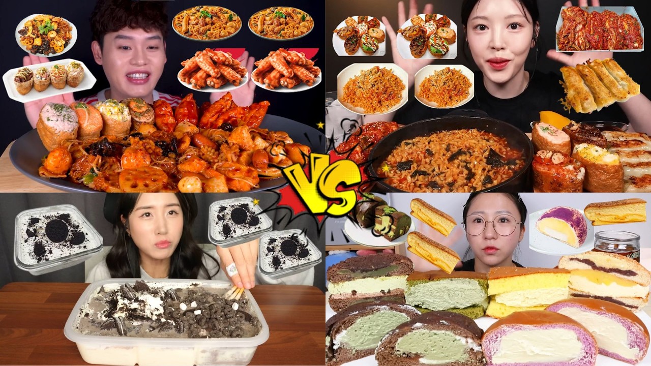 Spicy Korean Street Food vs Creamy Oreo Desserts 🔥 Giant Noodles & Sweet Cake Mukbang ASMR
