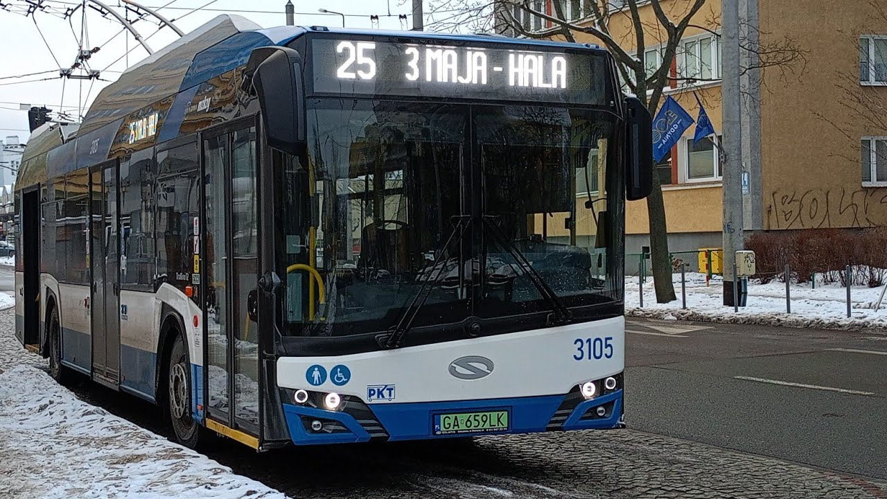 PKT Gdynia - Solaris Trollino 12M IV FaceLift electric #3105 | Linia 25/01 🎶 Emit STDa 🎶