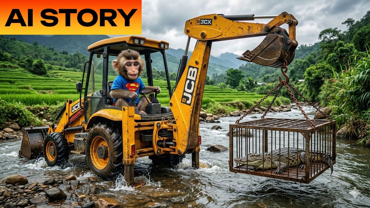 🚜🐊 Un’s Dangerous JCB Mission – Lifting a Crocodile Cage Ends in Chaos! 🐒🌊