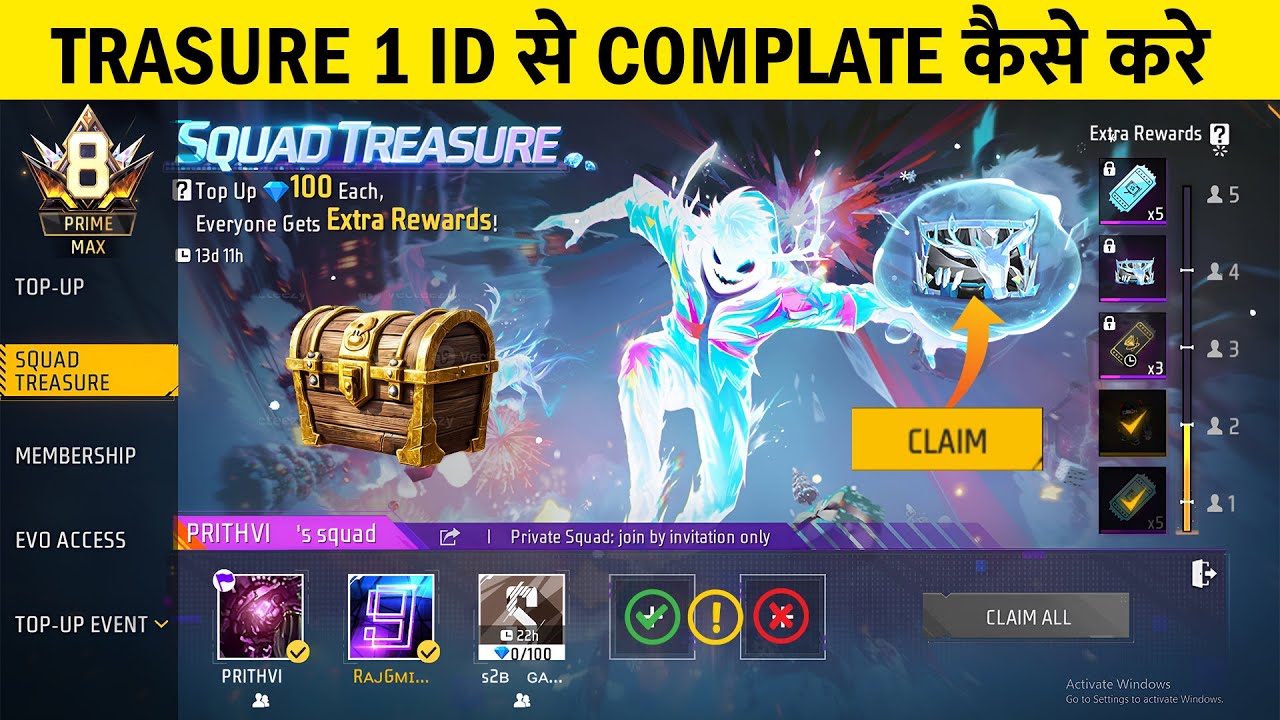New Squad Treasure Event Free Fire | 100 Diamond Top-Up Trick | Free Fire New Event Today 