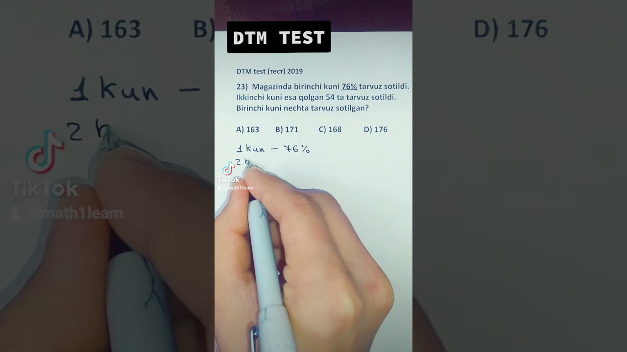 DtM matematika masalalar yechimi 2019