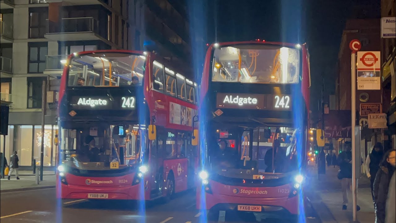 *FIRST DAY* Stagecoach London YX68UKH 11023 & YX68UKJ 11024 both on Route 242 at Aldgate 24/2/24