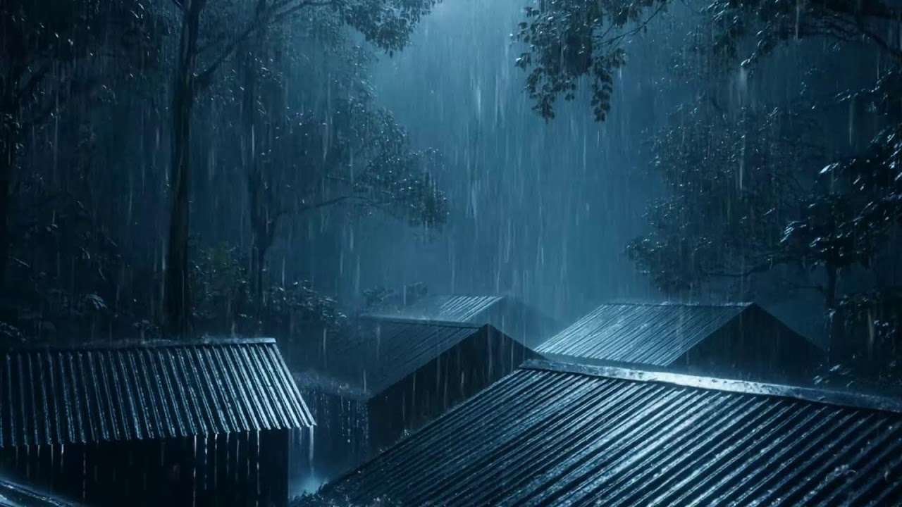 Heavy Rain Pouring On Tin Roof With Thunderstorm Atmosphere For Deep Restful Sleep