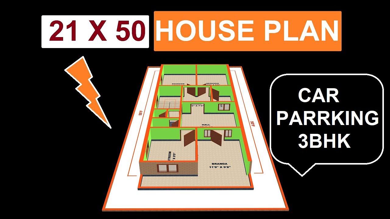 21 X 50 3BHK HOUSE PLAN WITH CAR OARKING 21 * 50 2बैडरूम वाला घर का नक्शा PLAN NO. GHG1127
