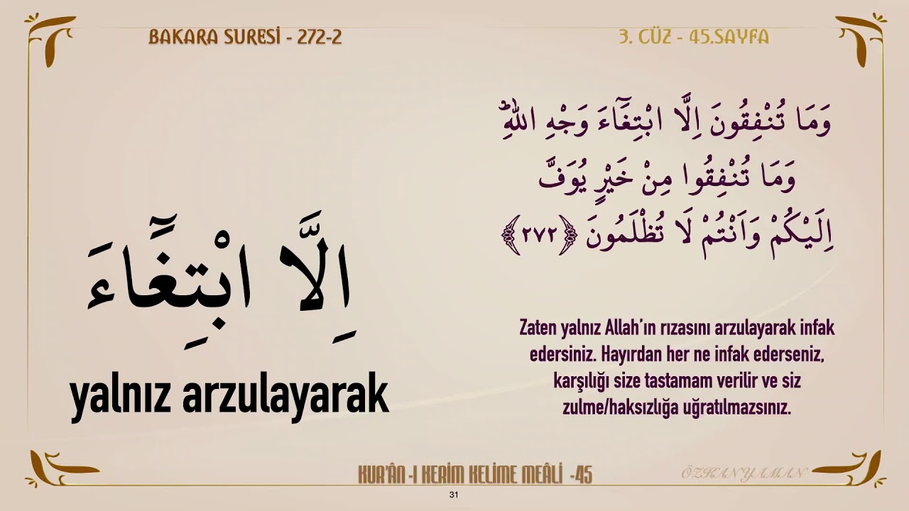 KUR'AN-I KERİM KELİME MEALİ 45 | BAKARA SURESİ 270 - 274 (3. CÜZ)