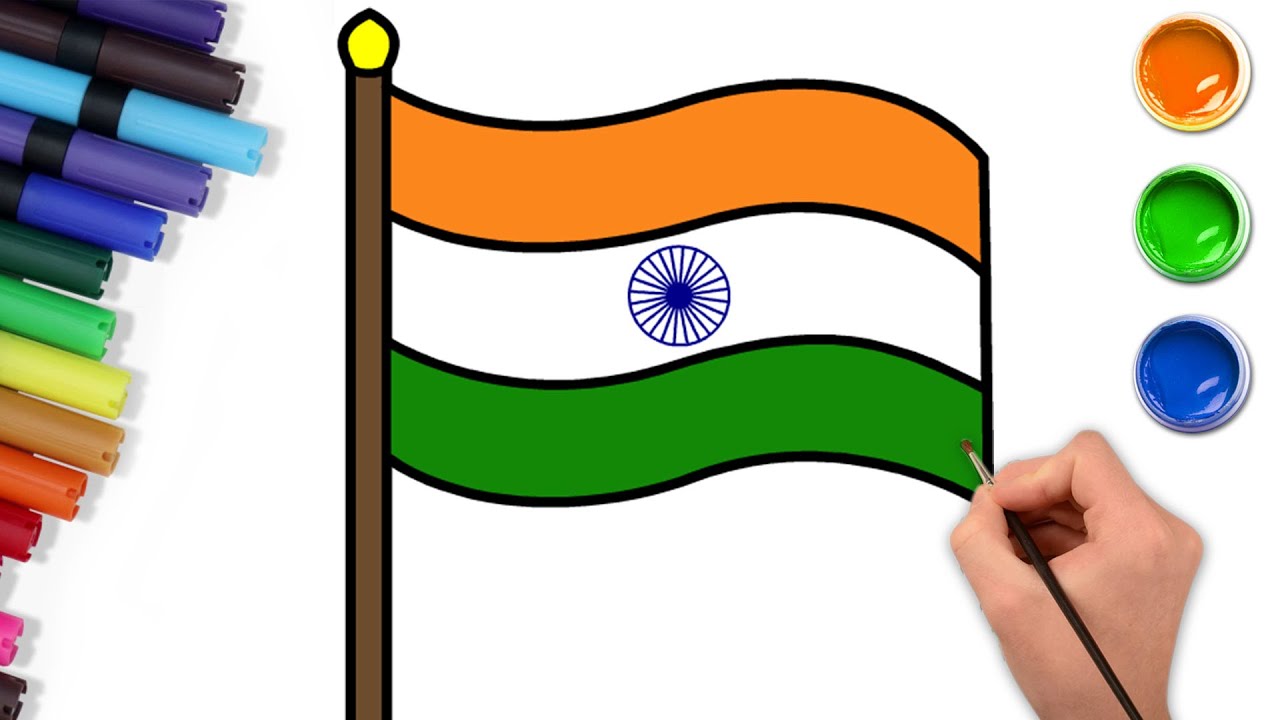 How to Draw Indian Flag 🇮🇳| Easy Independence Day Drawing and Coloring for Kids | Chiki Doodle
