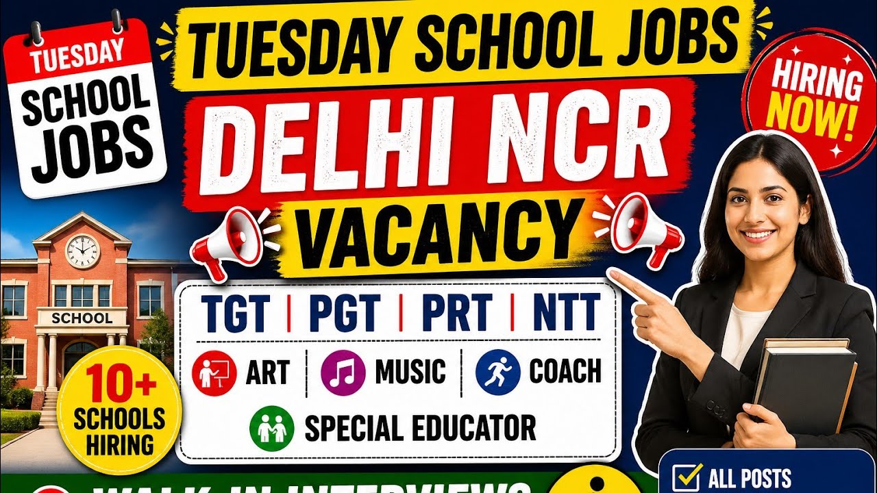 ✍️Tuesday School Jobs 🔥 | Delhi NCR TGT PGT PRT NTT Vacancy | Walk-in Interview