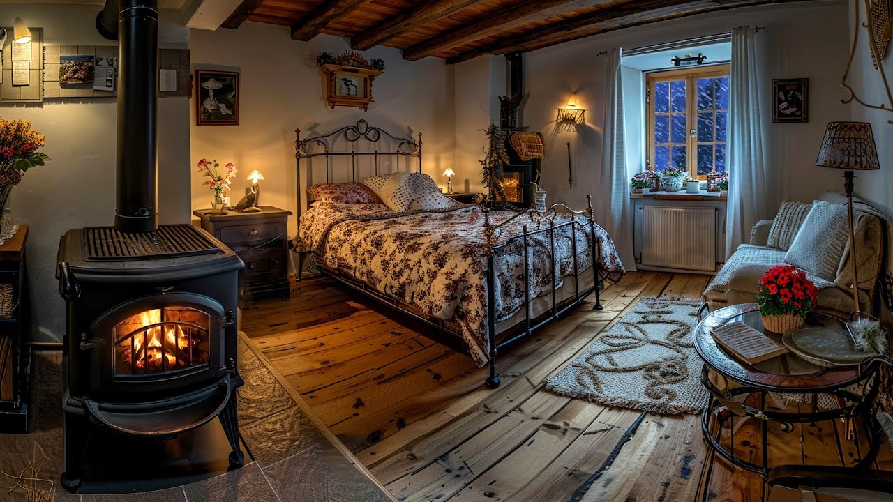 Warm Winter Cabin Atmosphere | Cozy Fireplace Sounds & Gentle Cold Wind for Relaxation and Sleep