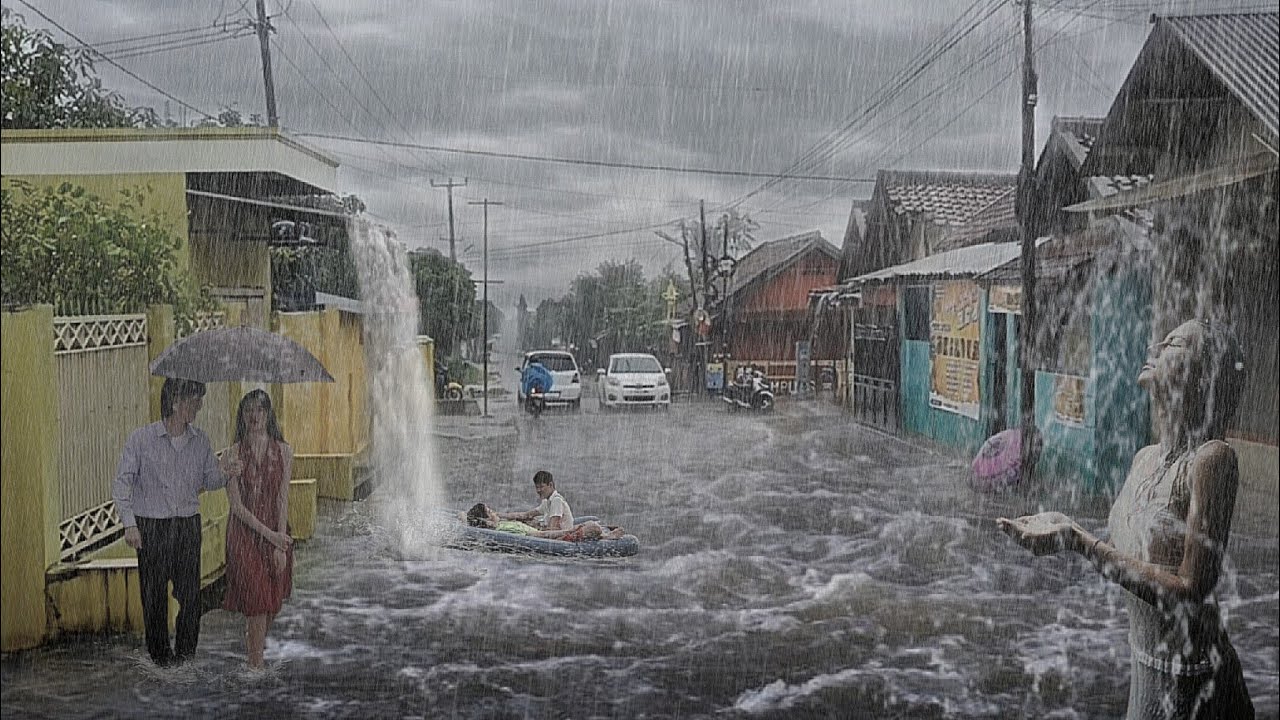 Сильный дождь в моей деревне, сильное наводнение оставило меня под водой. Звук дождя для хорошего сн