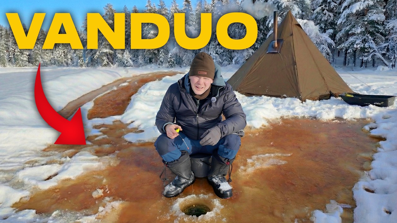 Vienas Miegu Prie Ežero Ir Žvejoju Ant Ledo
