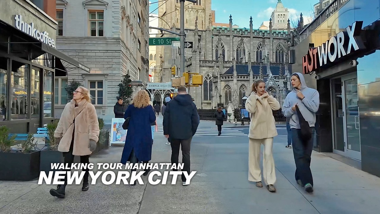 New York Manhattan Winter Walk, 5th Avenue, Broadway, 38th Street, 42nd Street, Times Square, USA