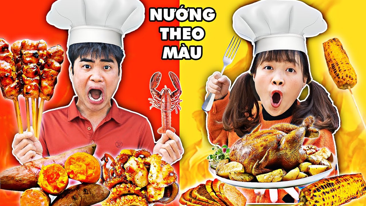 Vua Nướng Theo Màu Đỏ Và Màu Vàng - Thử Thách Nướng Đồ Ăn Theo Màu Vui Nhộn - Hà Sam