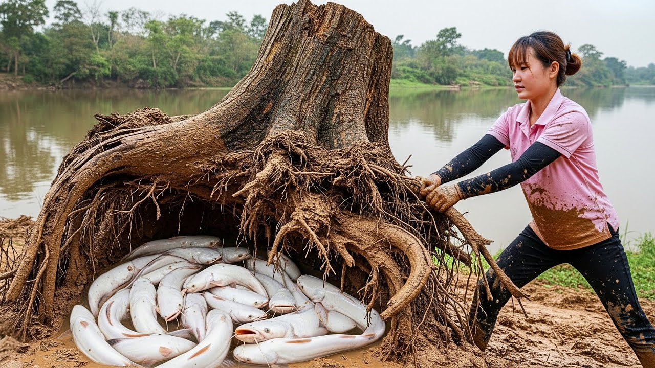 TIMELAPSE - Catching 842kg Wild Catfish from Muddy Tree - 30 Days Fishing and Cooking Challenge!