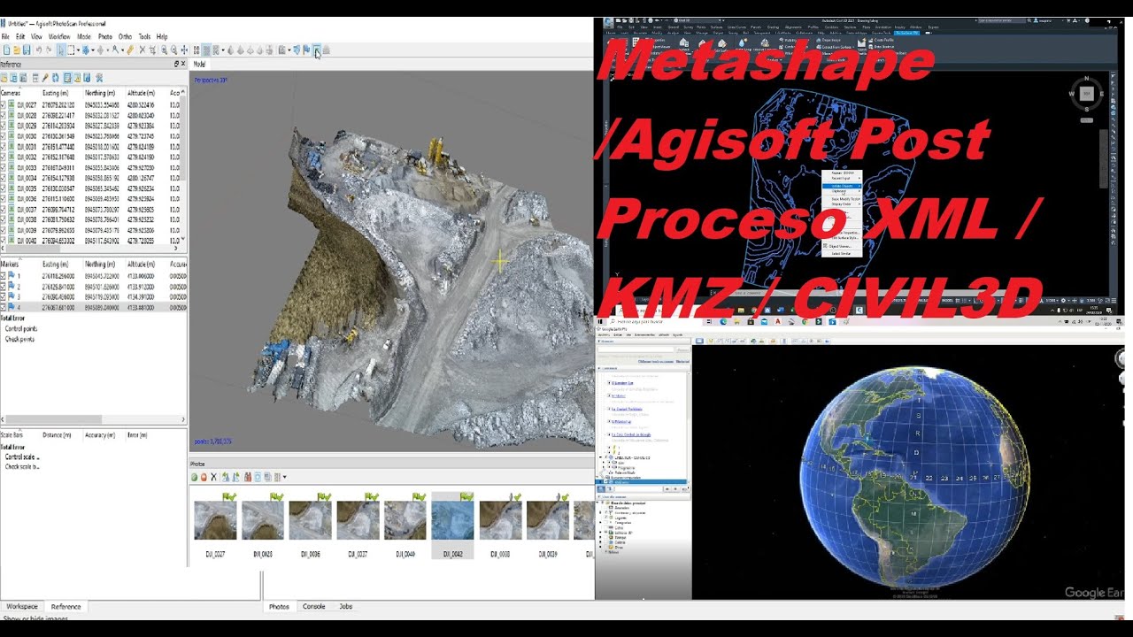 Post Proceso de Vuelo con Agisoft Metashape COMPLETO  XML/KMZ/ CIVIL3D
