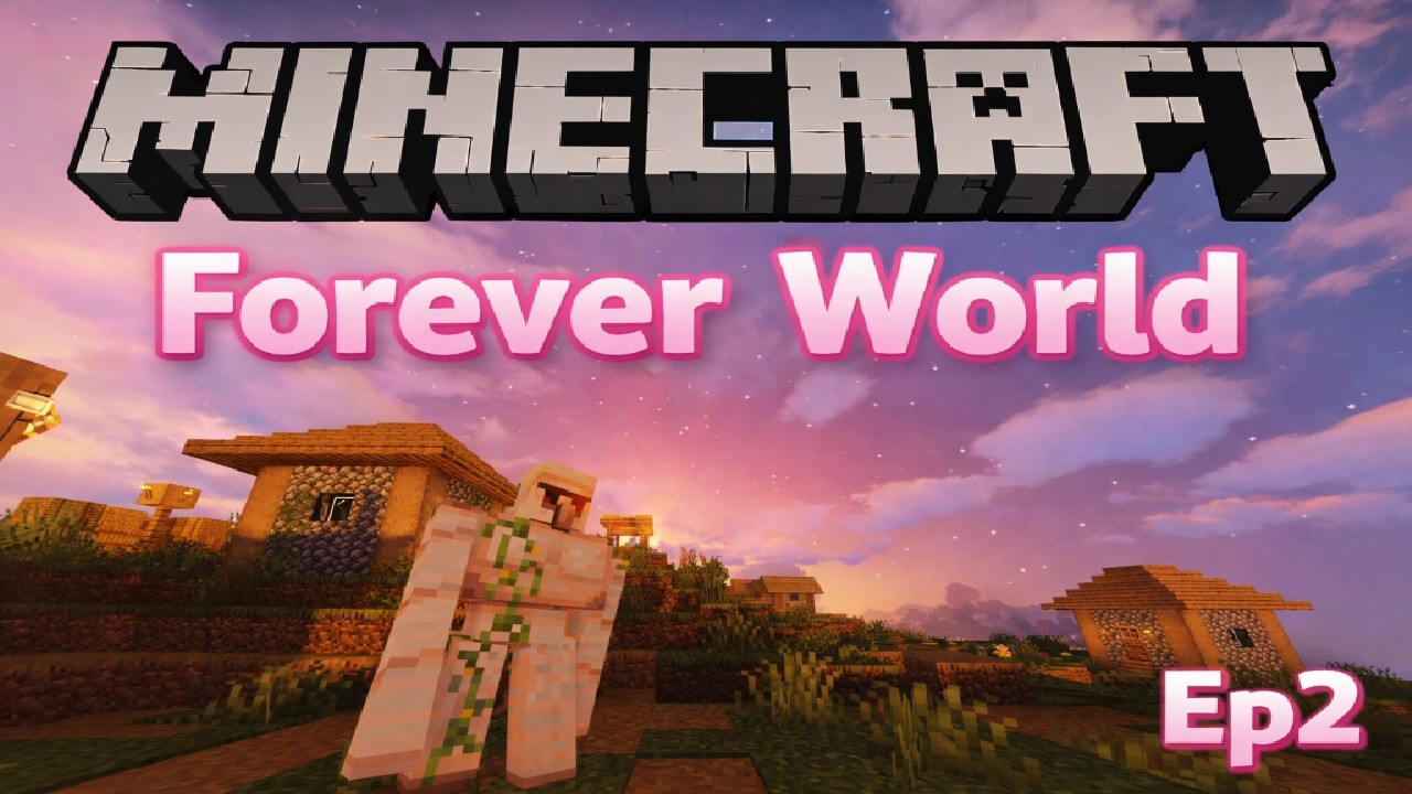 Minecraft Forever World 🌄 | Mining & Discovering a Village Ep. 2 (No Commentary)