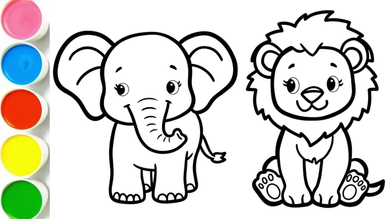 Learn Wild Animals for Toddlers | Lion and Elephant Drawing and Coloring