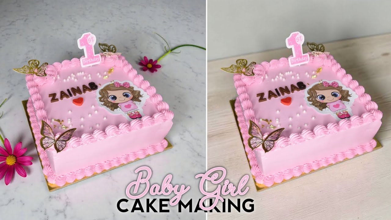 Cake design for baby girl 🩷 || Easy design|| 