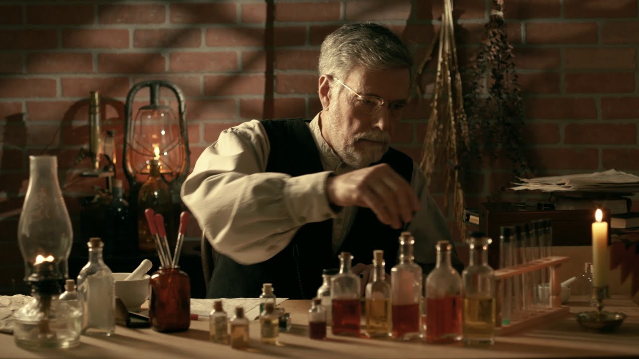 ASMR 1800s medicinal chemist working (sounds of tinkling glass, rustling papers, mixing, whispers)