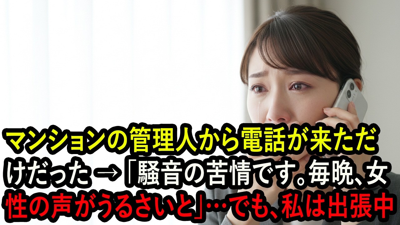 マンションの管理人から電話が来ただけだった → 「騒音の苦情です。毎晩、女性の声がうるさいと」…でも、私は出張中