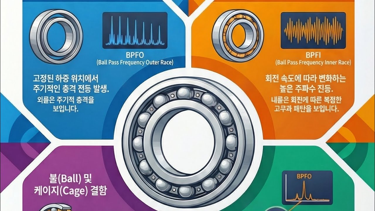 베어링 결함 분석베어링 내/외륜 및 볼의 손상으로 인한 주파수 변화를 포착합니다.