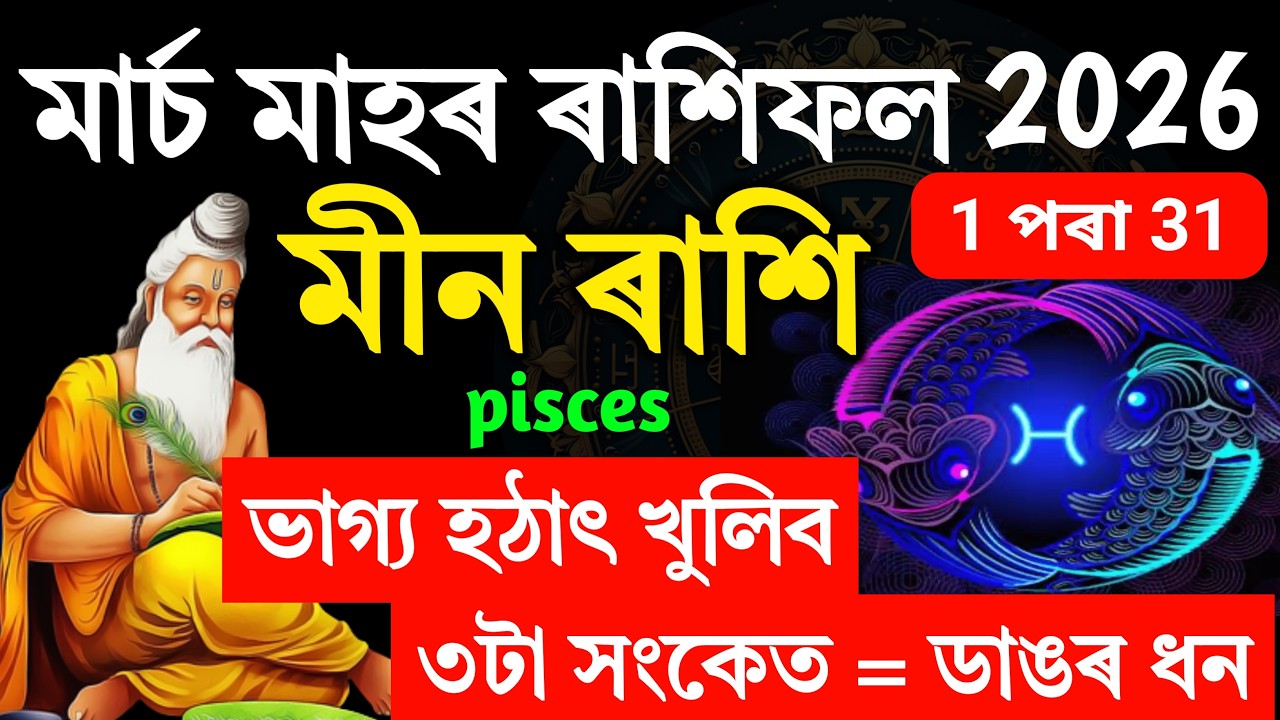 মীন ৰাশি ২০২৬ মাৰ্চ মাহৰ ৰাশিফল | এই ৩টা সংকেত দেখিলে ভাগ্য হঠাৎ খুলিব | Pisces Horoscope March2026