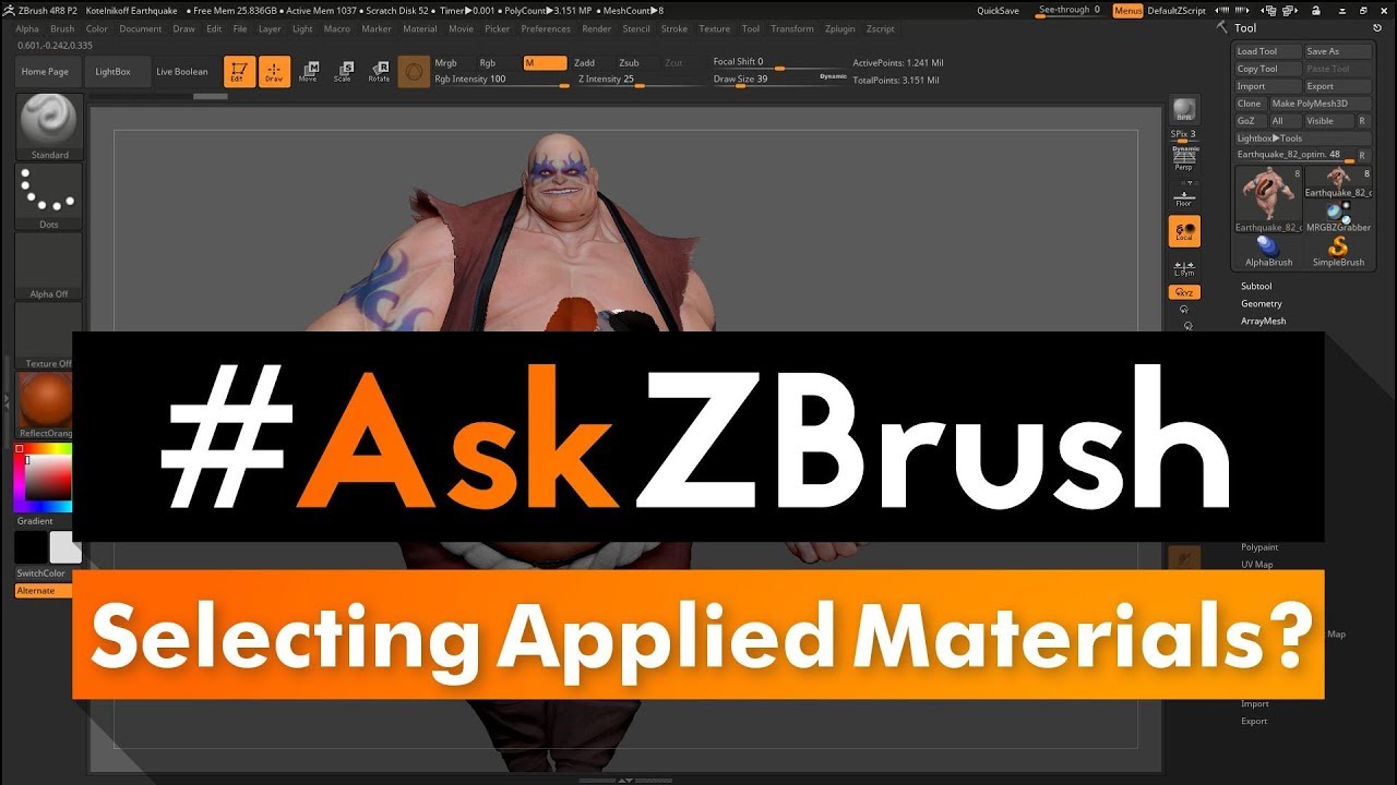 #AskZBrush: &ldquo;Is there a way to select a Material that is applied to a model?&rdquo;