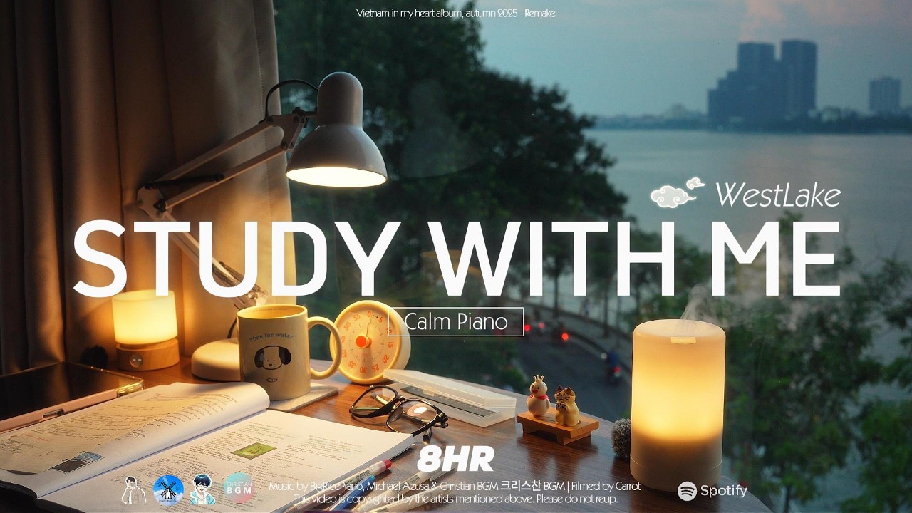 🥕8-HOUR STUDY WITH ME Stunning views | 🎹Calm Piano | 🌈 West Lake, Hanoi | Pomodoro 50-10