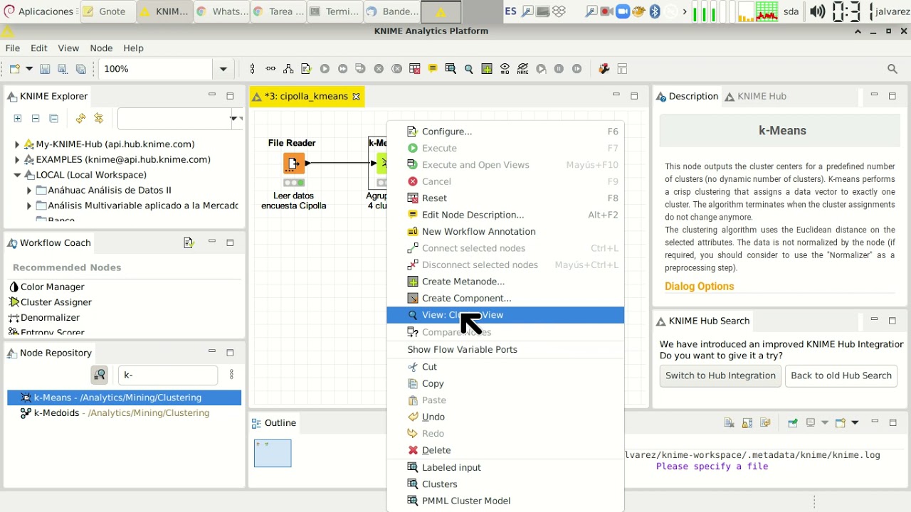 Agrupamiento (clustering) en Knime mediante K-Means