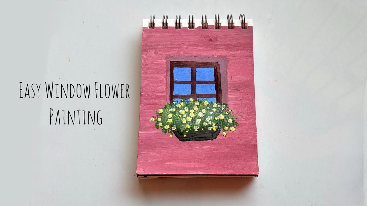 🎨 Easy Window & Flower Pot Painting | Acrylic Art on Small Sketchbook