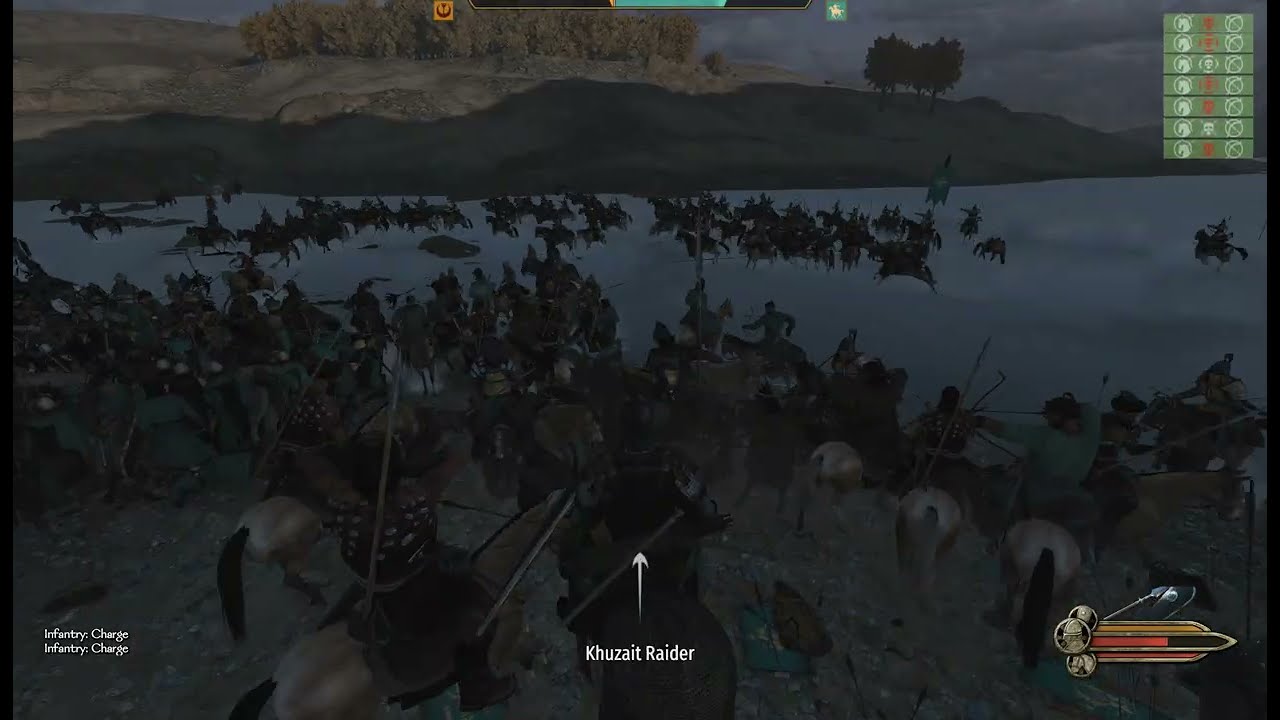 Kublai facing Aserai large force at night across a shallow river