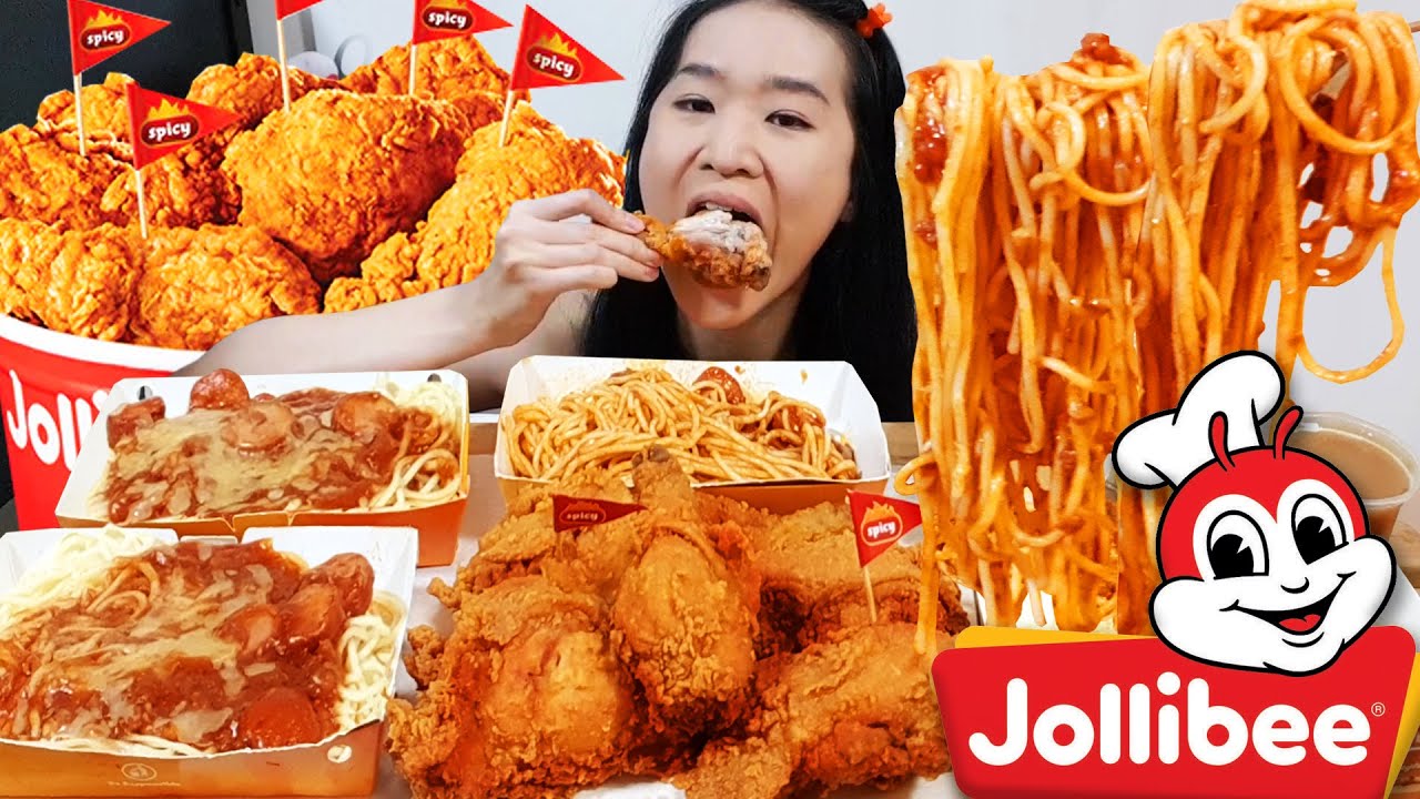 JOLLIBEE ASMR MUKBANG! Spicy Chickenjoy & Jolly Spaghetti! Crispy Fried Chicken & Filipino Noodles