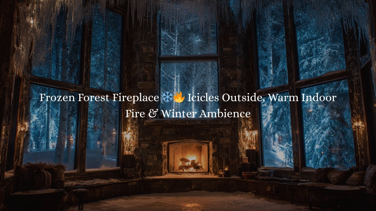 Frozen Forest Fireplace ❄️🔥 Icicles Outside, Warm Indoor Fire & Winter Ambience