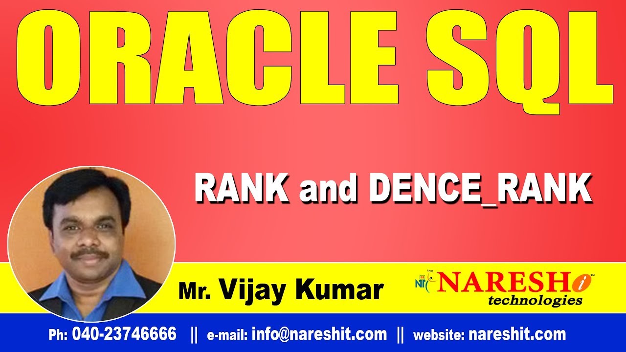 RANK and DENCE_RANK in SQL | Oracle SQL Tutorial Videos | Mr.Vijay Kumar